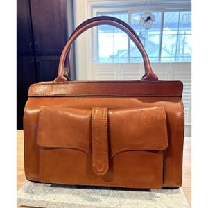 Vintage Brown Leather Medical Stachel Bag Style Purse Small Double Handle